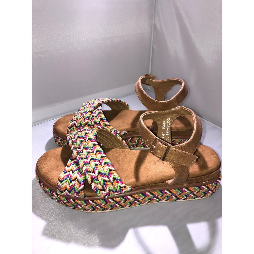 Patrizia by Spring Step Rocking Multi Color Woven Platform Sandals Tan Size 37 - Picture 2 of 9